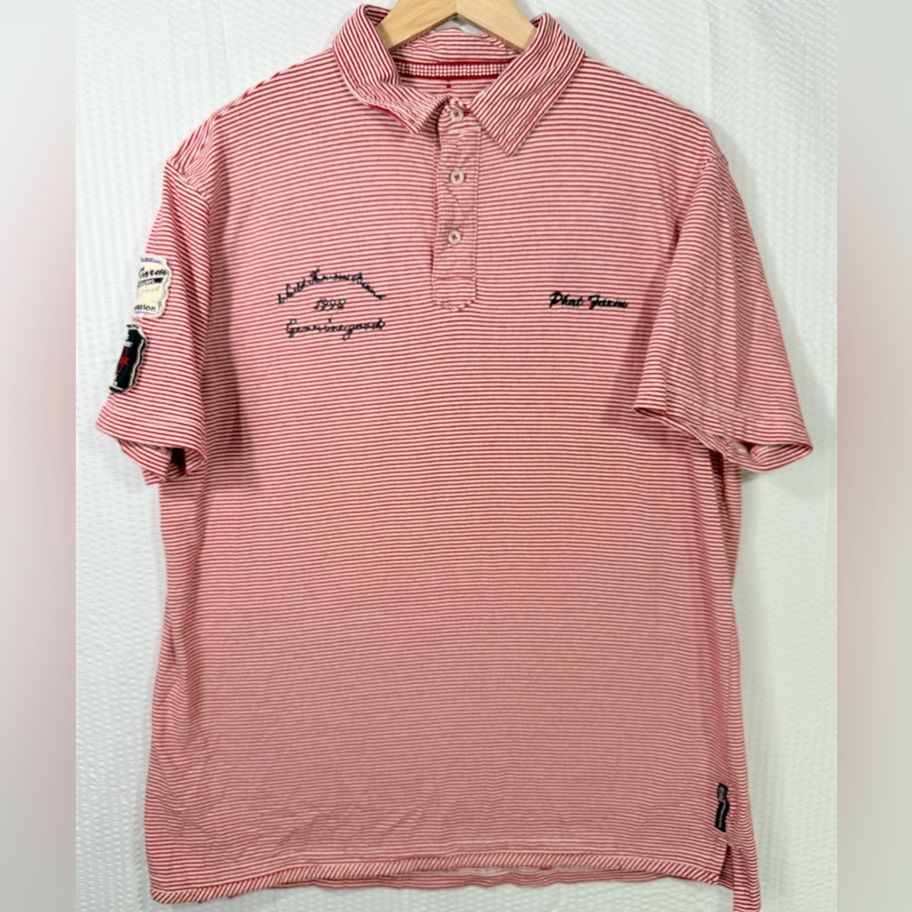 Men’s Polo Phat Farm Y2K Vintage Button Collared Red Striped Short Sleeve Siz XL